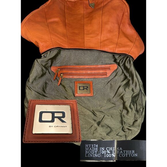 orYANY Jasmine Hobo Congac Pebbled Leather Shoulder Bag Slouchy Studded Tassels - Picture 10 of 12